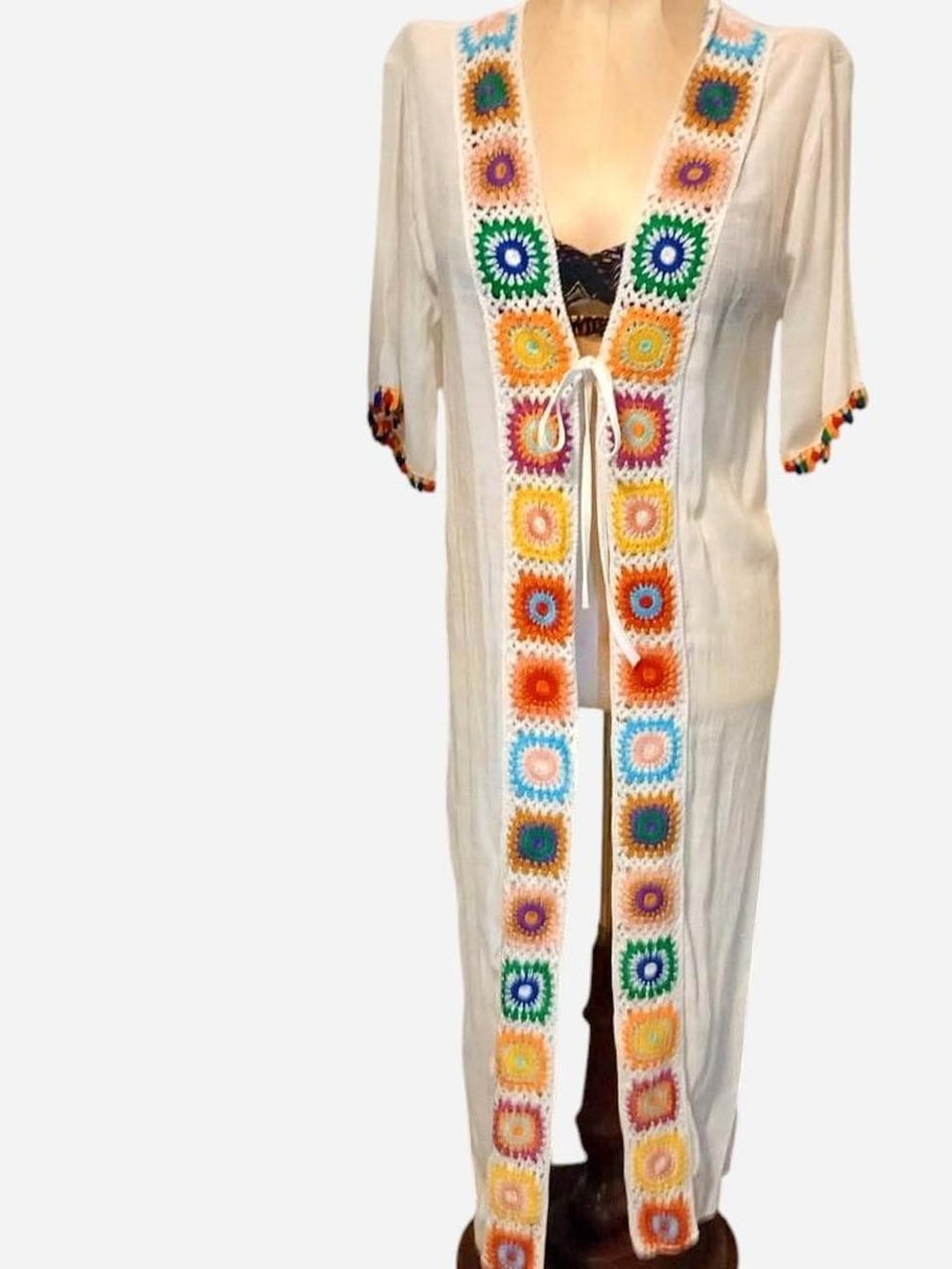 Boho Crochet Trim White Swim Coverup